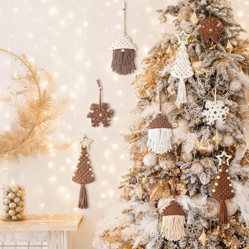 Cinnvoice 9 Pcs Boho Christmas Tree Hanging Ornaments Knitted Decorations Gnome Rustic Farmhouse Decor Macrame Handmade Ornament for Holiday - Image 3