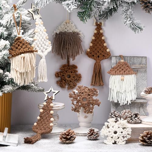 Cinnvoice 9 Pcs Boho Christmas Tree Hanging Ornaments Knitted Decorations Gnome Rustic Farmhouse Decor Macrame Handmade Ornament for Holiday - Image 1