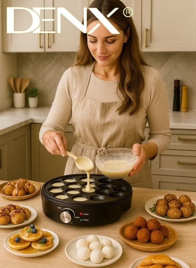 Denx Dutch Mini Pancake & Takoyaki Maker 1000W – 14-Hole Non-Stick Electric Cooking Plate for Mini Pancakes, Takoyaki, Cake Pops & Snacks with Even Heating - Image 4