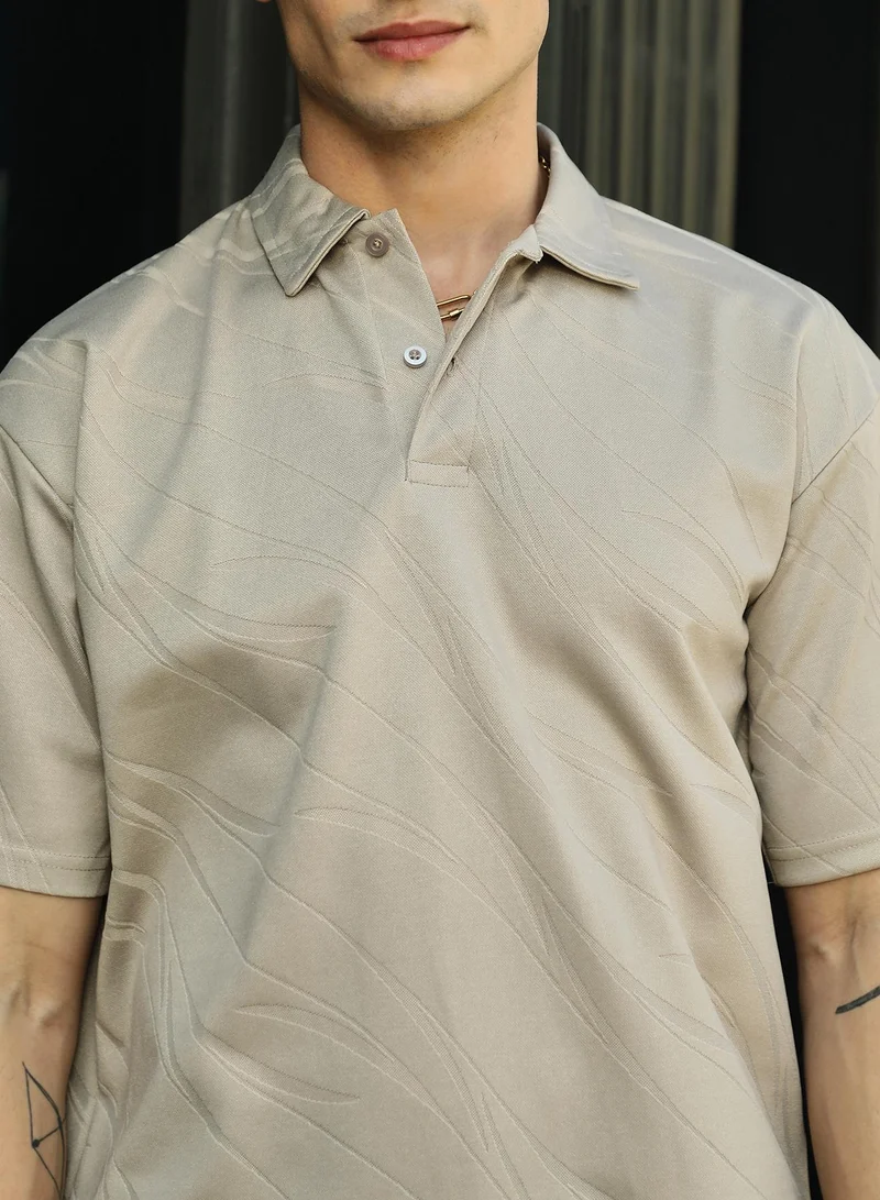 Campus Sutra Men's Sand Beige Scratch-Tactile Polo T-Shirt