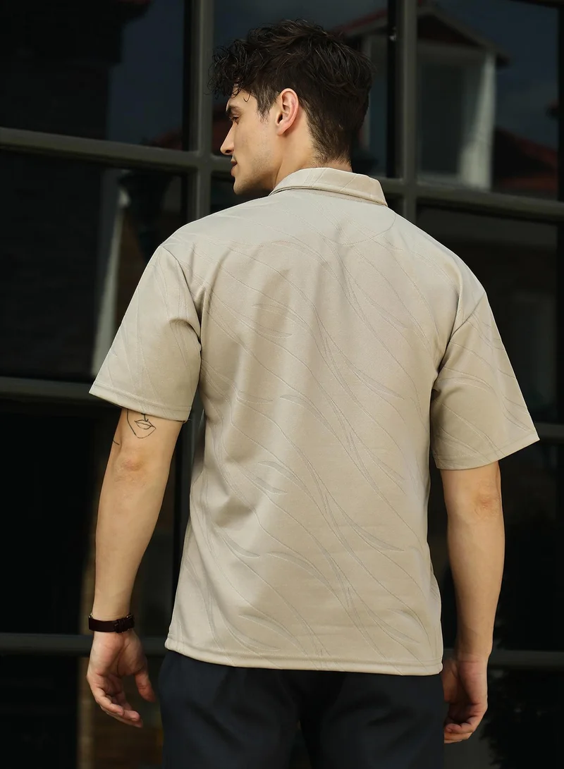 Campus Sutra Men's Sand Beige Scratch-Tactile Polo T-Shirt