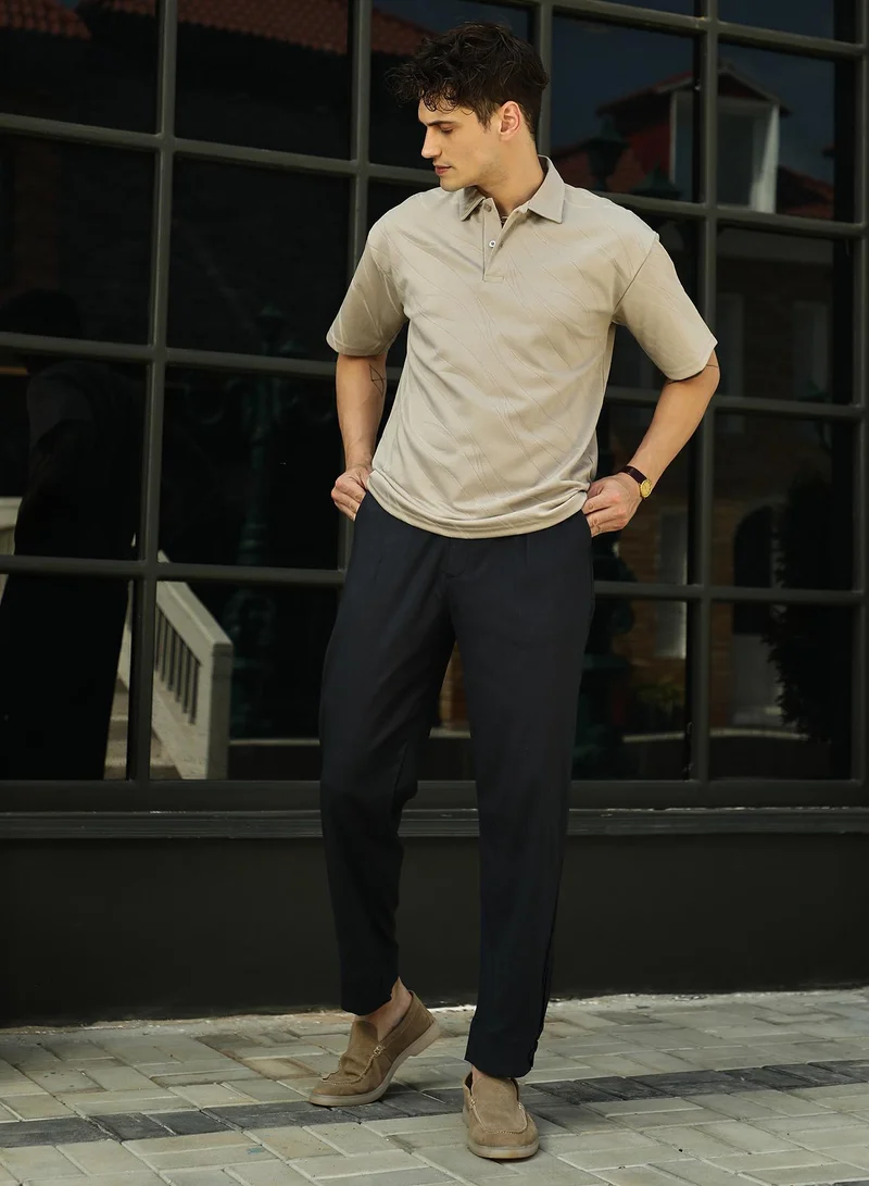 Campus Sutra Men's Sand Beige Scratch-Tactile Polo T-Shirt