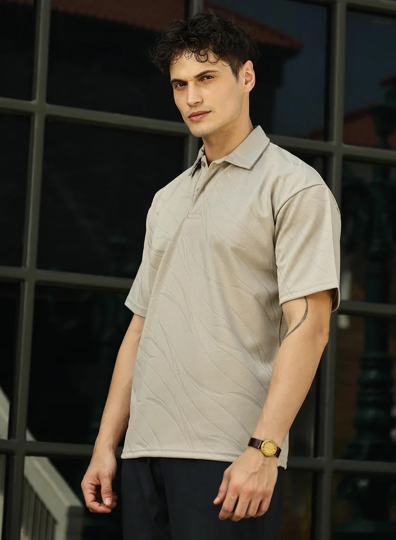 Campus Sutra Men's Sand Beige Scratch-Tactile Polo T-Shirt