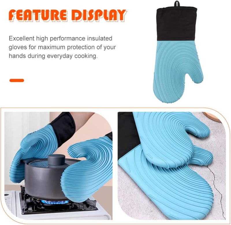 klarako Oven Mitts Mittens Rubber Oven Gloves Cooking Baking Mitts Silicone Oven mits Drink Coaster hot Mitts Fireplace Gloves Non-Slip Oven Gloves Kitchen Pot Coffee Silica Gel - Image 3