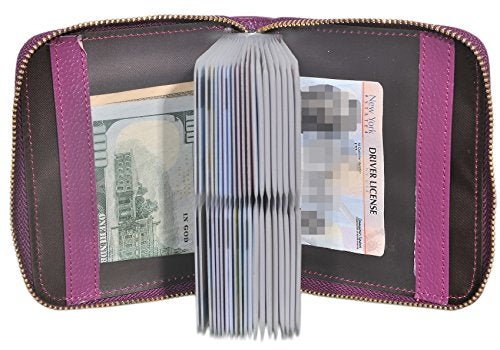 Easyoulife Womens Credit Card Holder Wallet Zip Leather Card Case RFID Blocking (Purple) - Image 3