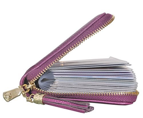 Easyoulife Womens Credit Card Holder Wallet Zip Leather Card Case RFID Blocking (Purple) - Image 2