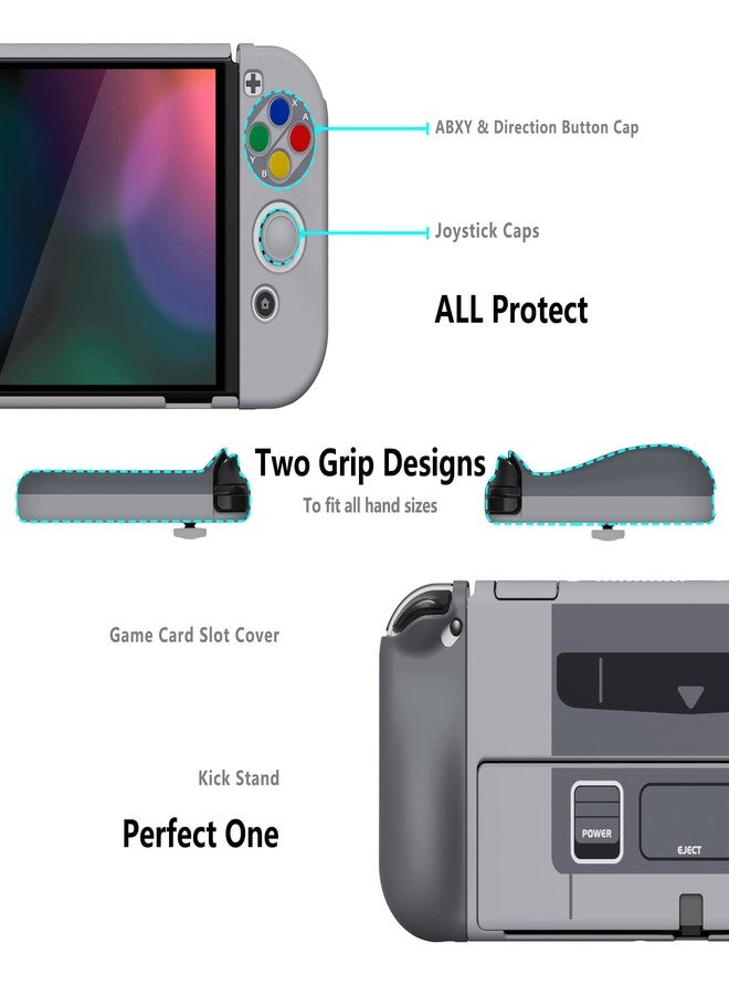 جراب Playvital AlterGrips الواقي النحيف لجهاز Nintendo Switch OLED، غطاء مقبض مريح لوحدات التحكم Joy-Con، غطاء صلب قابل للتثبيت لجهاز Switch OLED مع أغطية مقبض الإبهام وأغطية الأزرار - تصميم SFC SNES Classic EU - Image 5