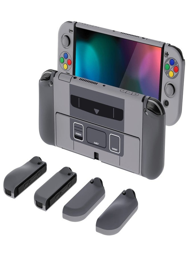 جراب Playvital AlterGrips الواقي النحيف لجهاز Nintendo Switch OLED، غطاء مقبض مريح لوحدات التحكم Joy-Con، غطاء صلب قابل للتثبيت لجهاز Switch OLED مع أغطية مقبض الإبهام وأغطية الأزرار - تصميم SFC SNES Classic EU - Image 1