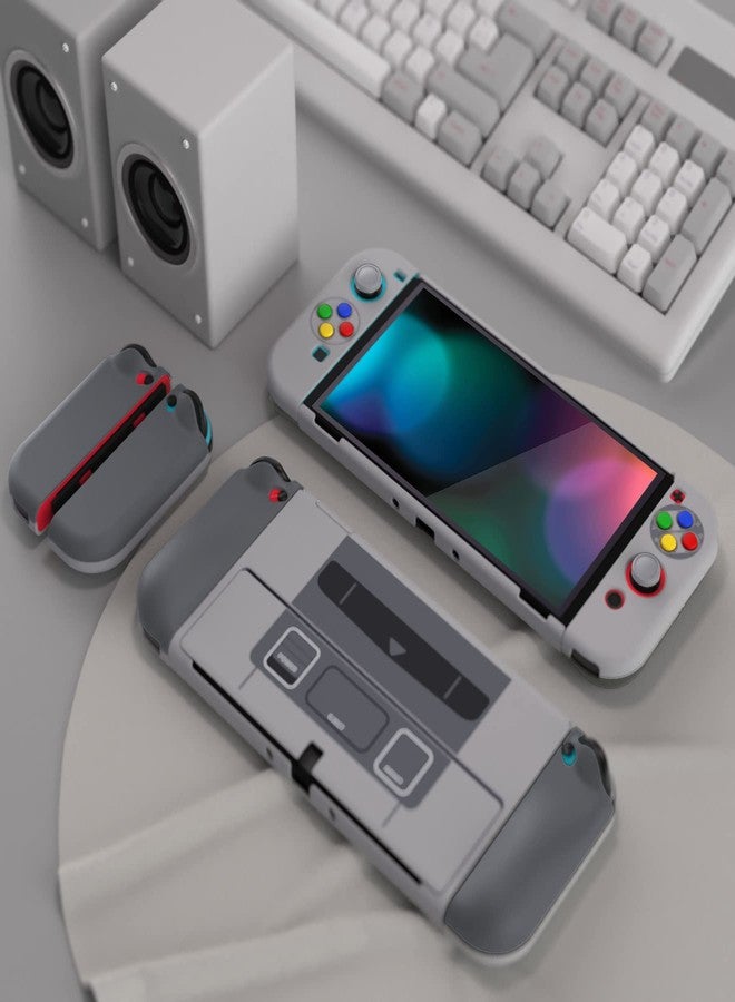 جراب Playvital AlterGrips الواقي النحيف لجهاز Nintendo Switch OLED، غطاء مقبض مريح لوحدات التحكم Joy-Con، غطاء صلب قابل للتثبيت لجهاز Switch OLED مع أغطية مقبض الإبهام وأغطية الأزرار - تصميم SFC SNES Classic EU - Image 4