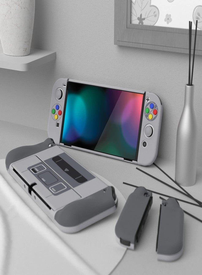 جراب Playvital AlterGrips الواقي النحيف لجهاز Nintendo Switch OLED، غطاء مقبض مريح لوحدات التحكم Joy-Con، غطاء صلب قابل للتثبيت لجهاز Switch OLED مع أغطية مقبض الإبهام وأغطية الأزرار - تصميم SFC SNES Classic EU - Image 3