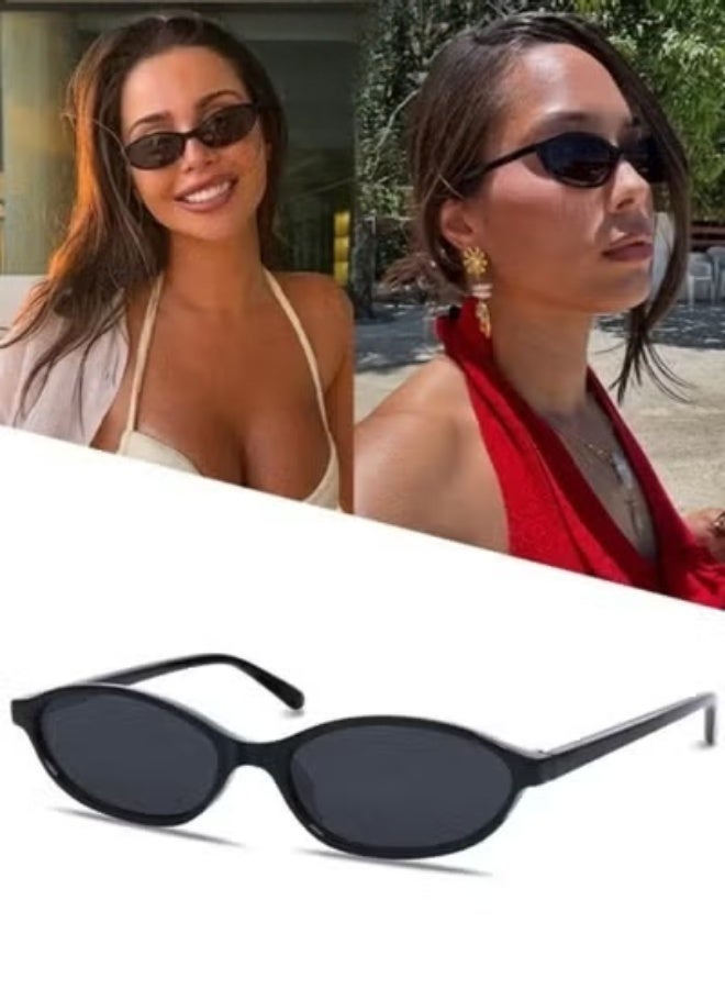 ايكيك Retro Oval Sunglasses Women Men - Cat Eye Sun Glassess Vintage for Ladies Mens Eye Glasses Small Narrow Sunglass Ovale 90s Sun Glasses UV400 Protection Shades - Image 1