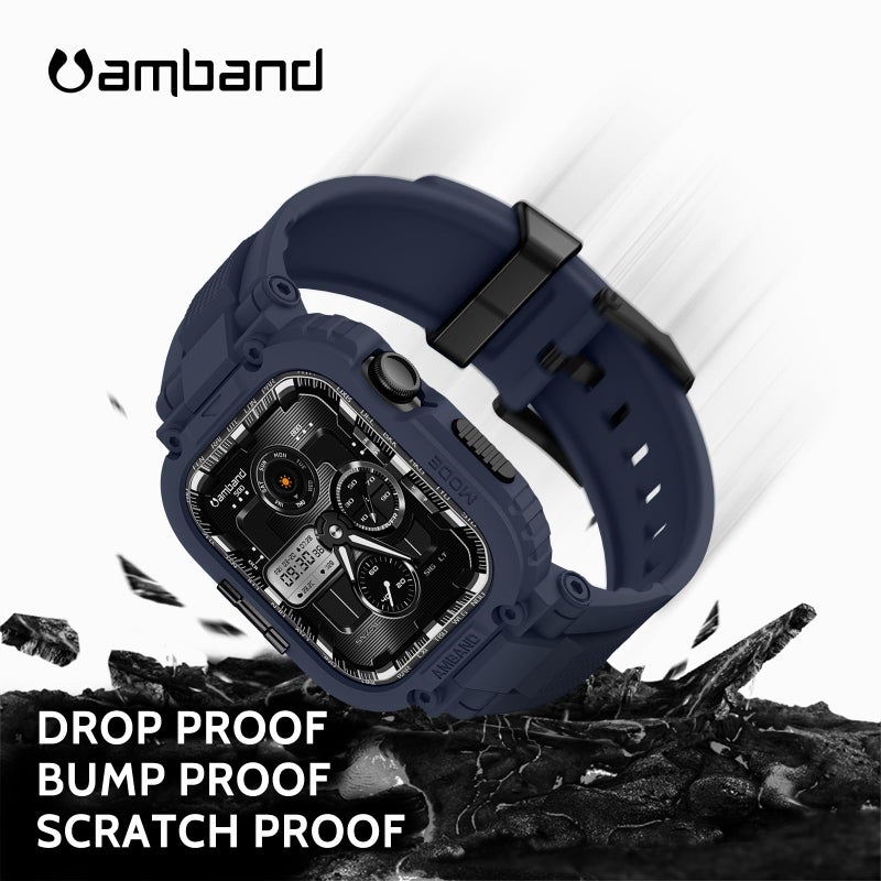 amBand for Series 11/10 Fits Apple Watch Bands Case 46mm Men, M1 Sport Durable Bumper compatible with iWatch 46 mm, Waterproof Gym Workout Accessories for Running Swimming Boating - Navy Blue - Image 3