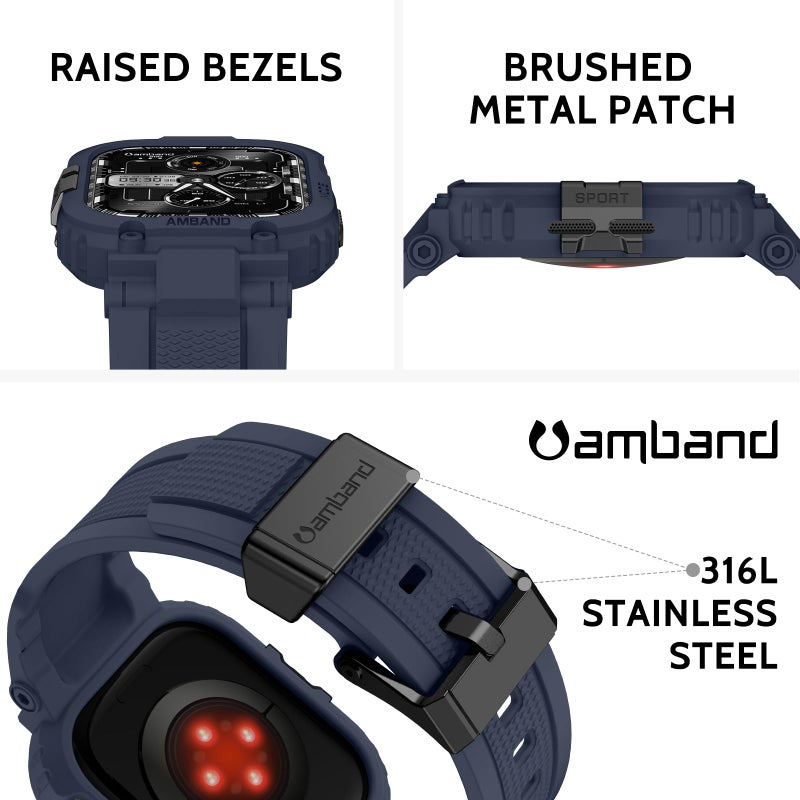 amBand for Series 11/10 Fits Apple Watch Bands Case 46mm Men, M1 Sport Durable Bumper compatible with iWatch 46 mm, Waterproof Gym Workout Accessories for Running Swimming Boating - Navy Blue - Image 2