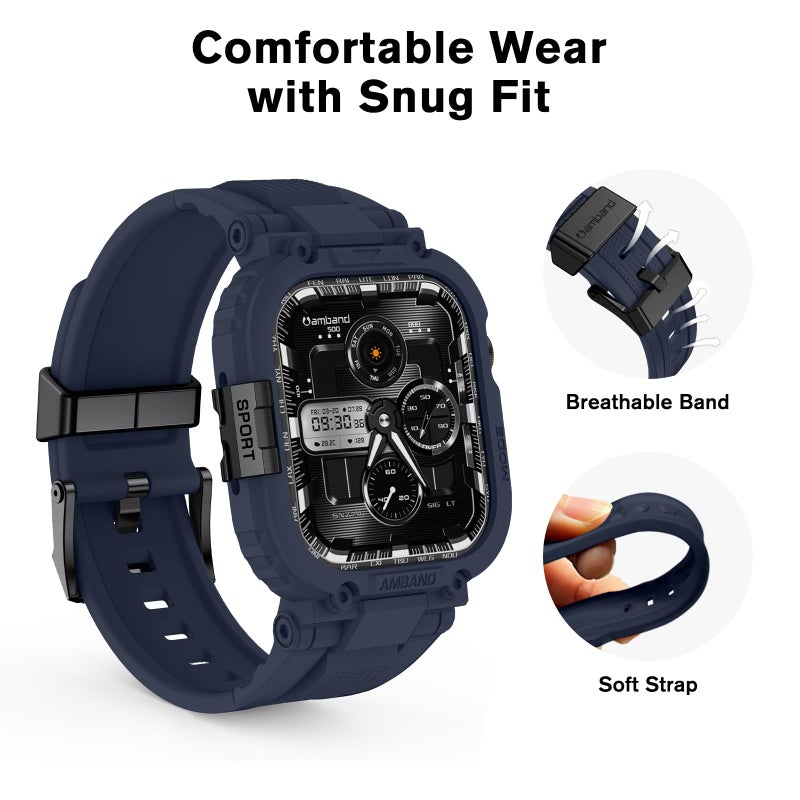 amBand for Series 11/10 Fits Apple Watch Bands Case 46mm Men, M1 Sport Durable Bumper compatible with iWatch 46 mm, Waterproof Gym Workout Accessories for Running Swimming Boating - Navy Blue - Image 4