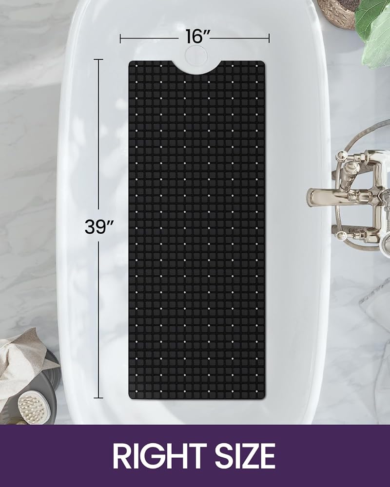 DEXI Non-Slip Bathtub Mat, 40x100 cm Bath Tub Shower Carpet, Black - Image 2