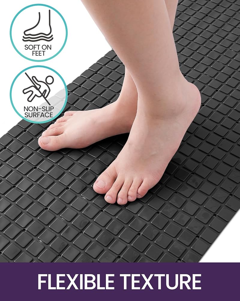 DEXI Non-Slip Bathtub Mat, 40x100 cm Bath Tub Shower Carpet, Black - Image 3