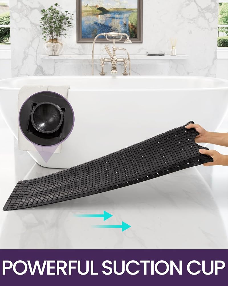 DEXI Non-Slip Bathtub Mat, 40x100 cm Bath Tub Shower Carpet, Black - Image 4