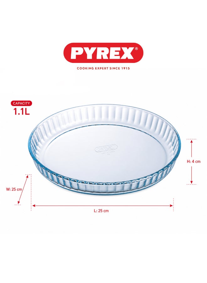 بيريكس Pyrex Bake&Enjoy 25cm Round Flan Dish 1.1L, Borosilicate Glass Tart and Quiche Pan, Oven, Microwave and Freezer Safe, Durable Scratch-Resistant Baking Dish - Image 2