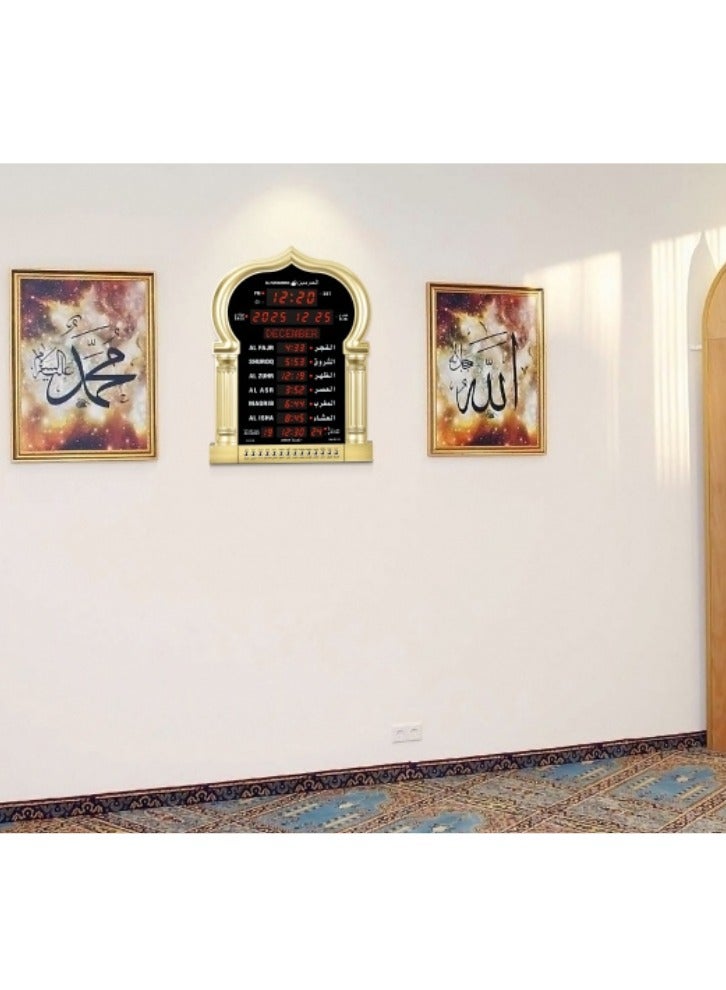 erorex Azan Clock – Gold Frame Digital Prayer Time Display with Remote (48x36 cm) - Image 2