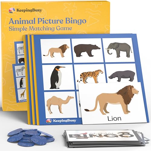 Keeping Busy Animal Bingo Games Dementia Activities for Seniors Dementia Products for Elderly Alzheimers Products for Elderly Reusable Bingo Cards Reusable Chips 6 Board Set Alzheimers Activities - Image 1
