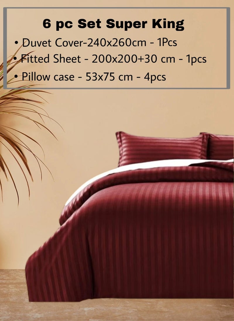 REDTOMMY 6-Piece Super King Duvet Cover Bedding Set – Duvet Cover(240x260cm), Fitted Sheet(200x200+30cm) & 4 Pillowcases(53x75cm),color - Maroon - Image 2