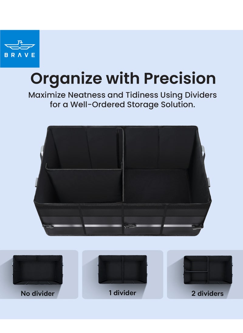 Brave - Car Trunk Organizer, Car Storage Bag with Foldable Lid, Adjustable Pockets, Multi-Compartment Foldable Design, Non-Slip Base, Waterproof Oxford Material for SUV, Sedans, Trucks - 60L Capacity, Heavy Duty Trunk Organizer for Groceries, Sports Gear, Cleaning Supplies and More - Image 1
