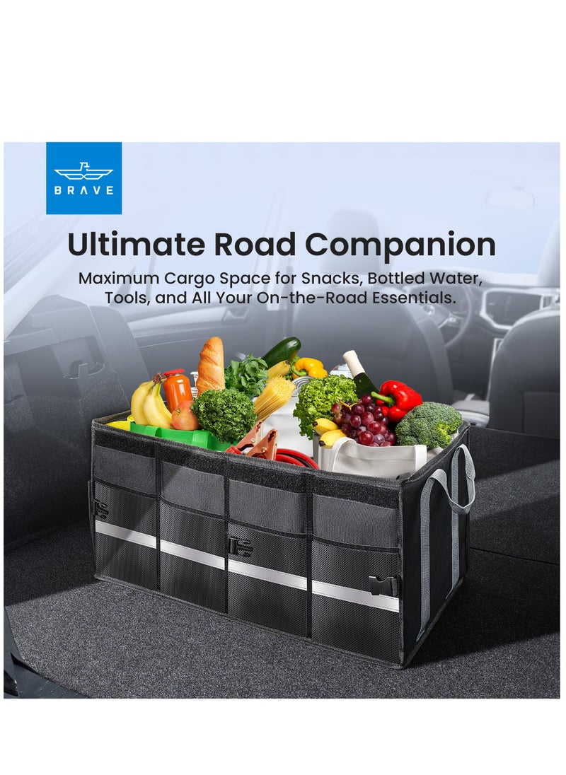Brave - Car Trunk Organizer, Car Storage Bag with Foldable Lid, Adjustable Pockets, Multi-Compartment Foldable Design, Non-Slip Base, Waterproof Oxford Material for SUV, Sedans, Trucks - 60L Capacity, Heavy Duty Trunk Organizer for Groceries, Sports Gear, Cleaning Supplies and More - Image 1