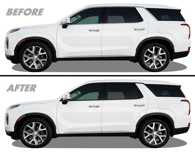 تغطية فينيل سوداء SlickMod Chrome Delete لزينة نوافذ هيونداي باليسايد 2020-2023 زينة نافذة لامعة سوداء