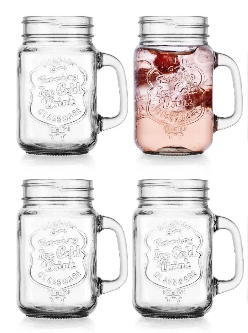 Glaver's Mason Drinking Jars â€“ Set of 4, 15.25 Oz Clear Glass Jar with Handle and Lid. â€“ Ice-Cold Drink Glassware Logo â€“ Glass Mugs Ideal for Cold Beverages, Juice, Smoothie, Cocktails. - Image 5