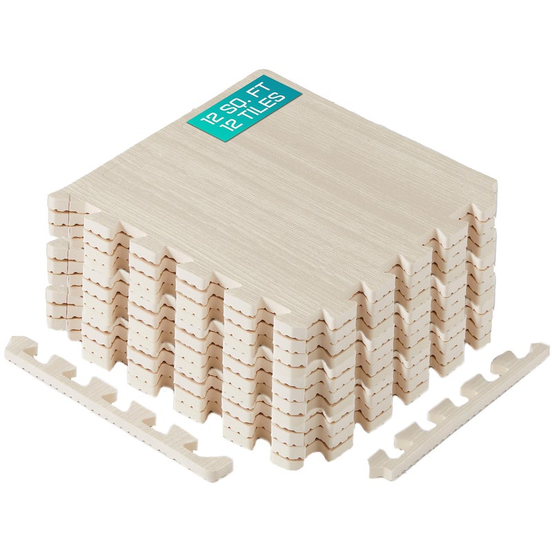 بساط تمارين بزل خشبي من Yes4All بمساحة 122436 قدم مربع، أرضيات واقية من EVA، بلاط أرضيات رغوي متشابك مع حدود للاستخدام المنزلي