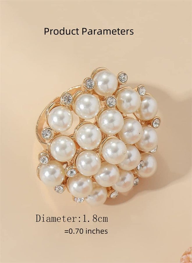 Dtja Large CZ Pearl Statement Wedding Ring for Women Girls Vintage Crystal Faux Pearls Ball Flower Adjustable Big Open Band Wrap Ring Birthday Cocktail Party Ring Comfort Fit Exaggerated Jewelry Gift - Image 5