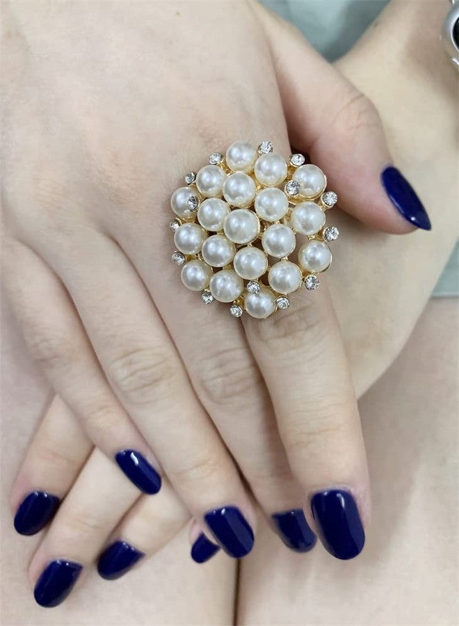Dtja Large CZ Pearl Statement Wedding Ring for Women Girls Vintage Crystal Faux Pearls Ball Flower Adjustable Big Open Band Wrap Ring Birthday Cocktail Party Ring Comfort Fit Exaggerated Jewelry Gift - Image 3