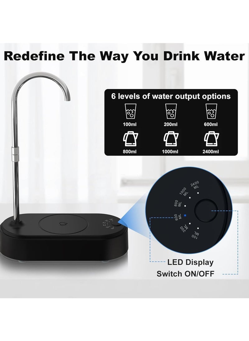 Alruht Desktop Water Bottle Dispenser,6-Levels Quantitative Table Top Water Discharges USB Portable Charging for 5 Gallon And Universal Bottles  Black  - Image 2
