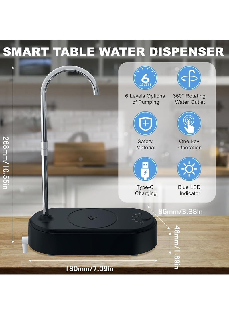 Alruht Desktop Water Bottle Dispenser,6-Levels Quantitative Table Top Water Discharges USB Portable Charging for 5 Gallon And Universal Bottles  Black  - Image 4