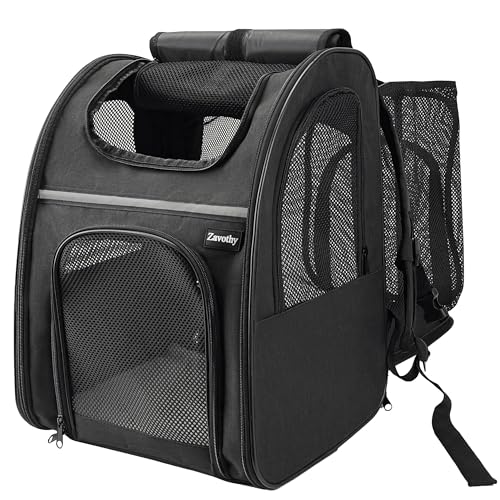 Zavothy Cat Backpack Carrier, Expandable Airline Approved Pet Backpack for Small Cats & Dogs, Breathable Mesh Cat Carrier Backpack with Padded Bottom, Foldable Travel Bag – Black - Image 1