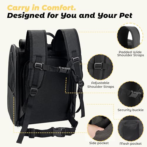 Zavothy Cat Backpack Carrier, Expandable Airline Approved Pet Backpack for Small Cats & Dogs, Breathable Mesh Cat Carrier Backpack with Padded Bottom, Foldable Travel Bag – Black - Image 4