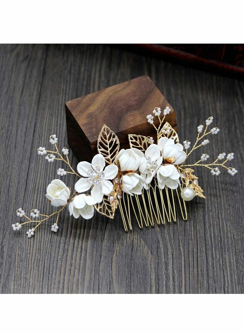 KASTWAVE Wedding Hair Comb, 4 Pcs Bridal Wedding Handmade Floral Hair Comb Set - Image 3