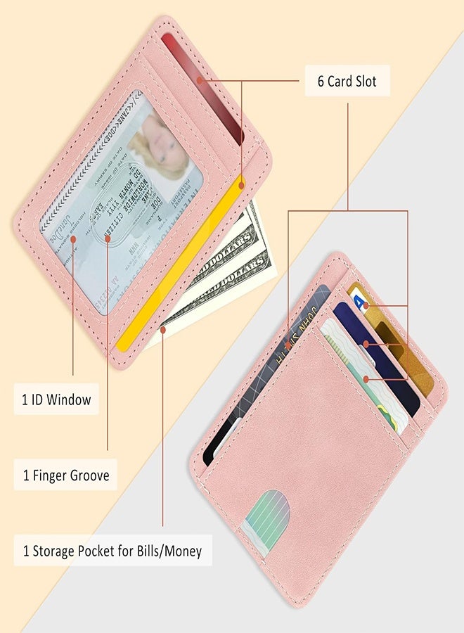 Slim Credit Card Holder for Women, Thin Front Pocket Leather Mini Wallet with RFID Blocking (Pink) - Image 3