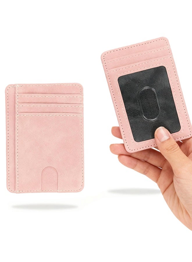 Slim Credit Card Holder for Women, Thin Front Pocket Leather Mini Wallet with RFID Blocking (Pink) - Image 1