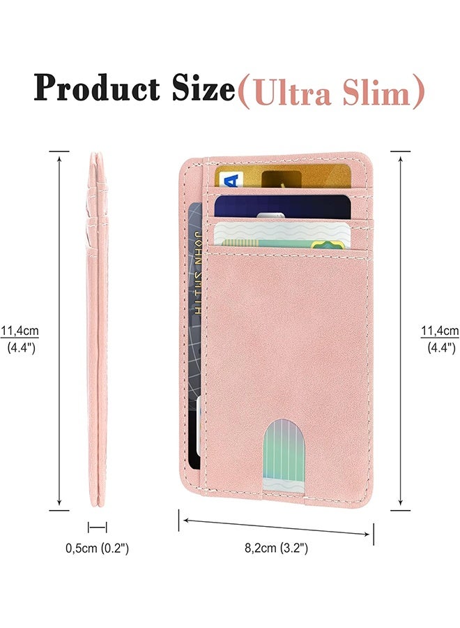 Slim Credit Card Holder for Women, Thin Front Pocket Leather Mini Wallet with RFID Blocking (Pink) - Image 4