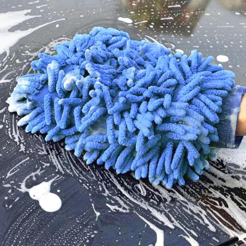 Kuber Industries Kuber Industries Pack of 4 Double-Sided 100GSM Microfiber Gloves for Cleaning | Kitchen & Home Dusting Mitt | Chenille Car Wash Hand Gloves - Blue - Image 2