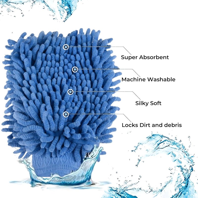 Kuber Industries Kuber Industries Pack of 4 Double-Sided 100GSM Microfiber Gloves for Cleaning | Kitchen & Home Dusting Mitt | Chenille Car Wash Hand Gloves - Blue - Image 5