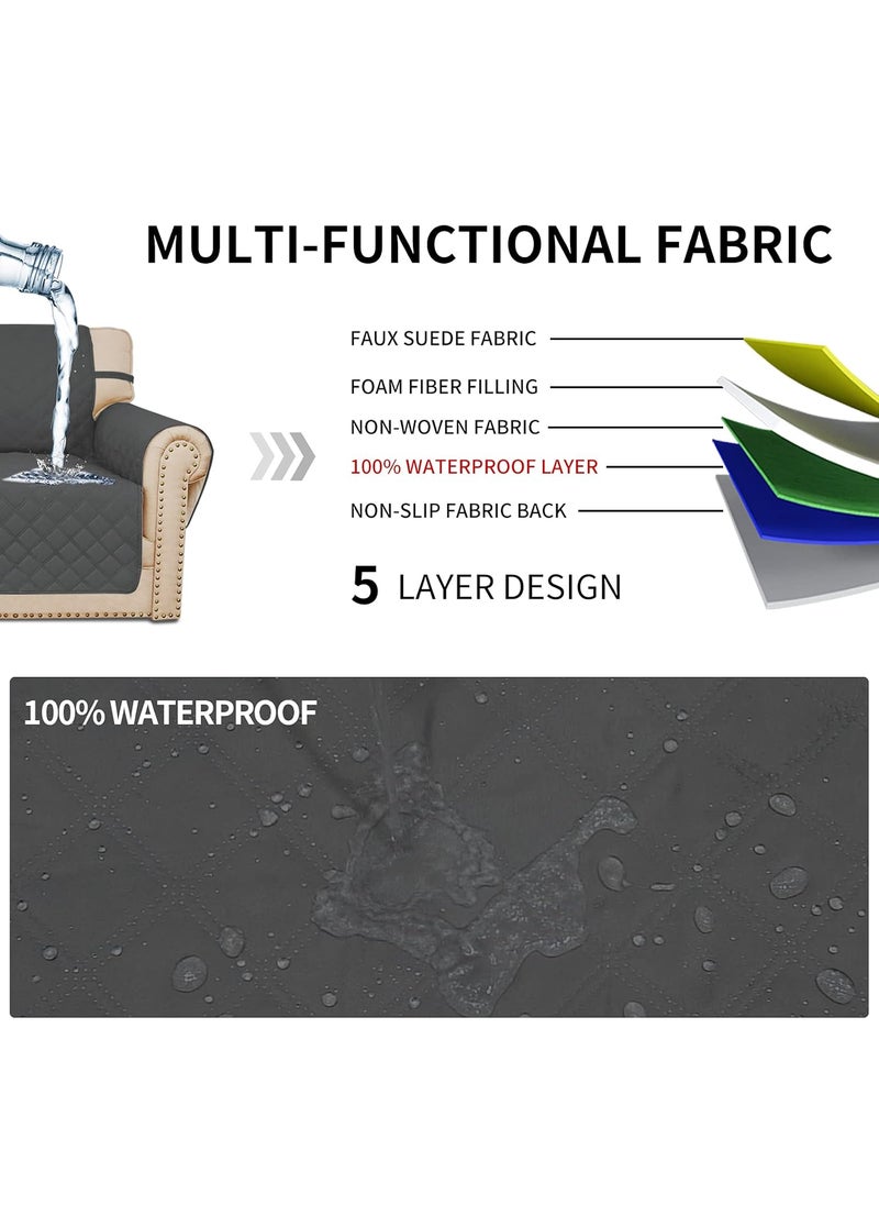 Easy-Going - Easy-Going Sofa Slipcover Waterproof Sofa Cover Couch Cover for 4 Cushion Couch with Elastic Straps Washable Non-Slip Furniture Protector Cover for Pets, Dogs, Cat (XX-Large, Dark Gray) - Image 1