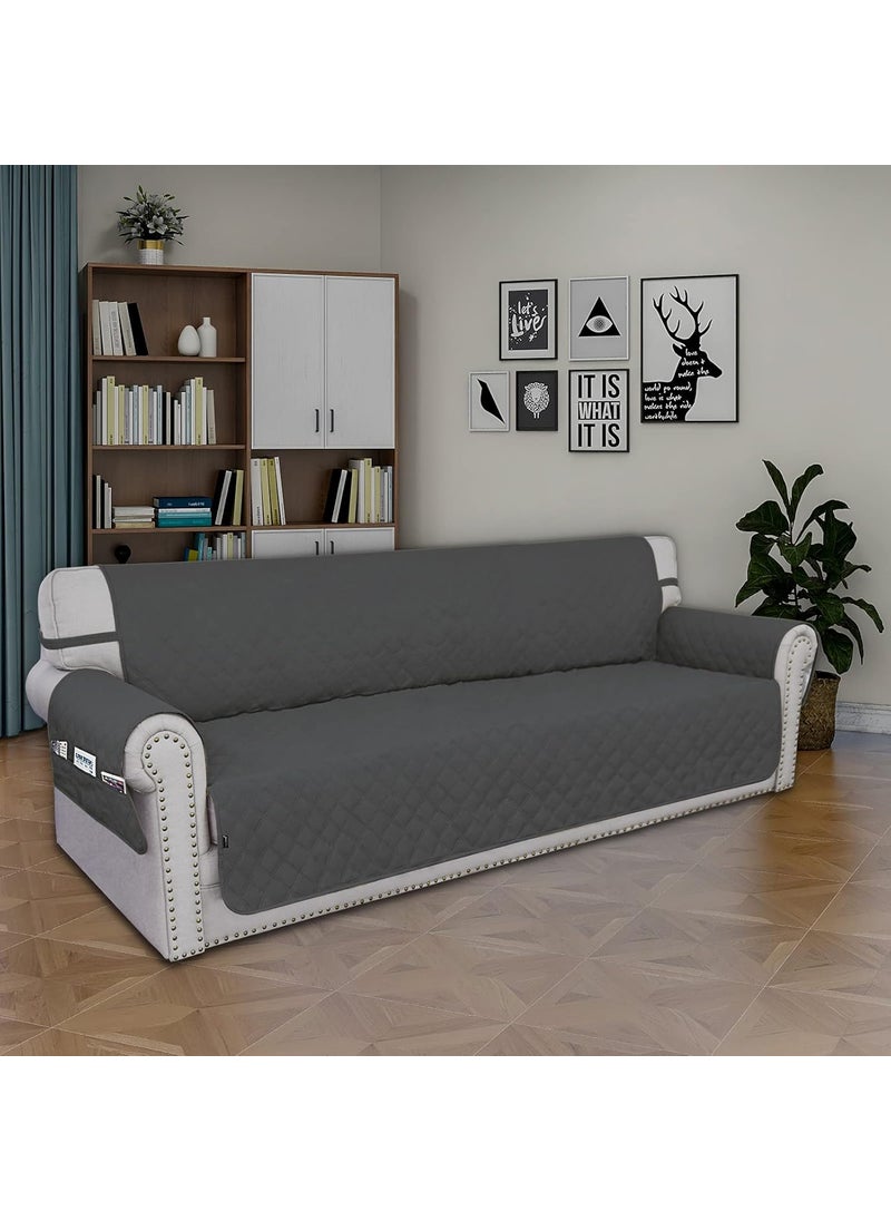 Easy-Going - Easy-Going Sofa Slipcover Waterproof Sofa Cover Couch Cover for 4 Cushion Couch with Elastic Straps Washable Non-Slip Furniture Protector Cover for Pets, Dogs, Cat (XX-Large, Dark Gray) - Image 1