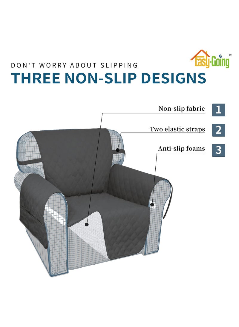 Easy-Going - Easy-Going Sofa Slipcover Waterproof Sofa Cover Couch Cover for 4 Cushion Couch with Elastic Straps Washable Non-Slip Furniture Protector Cover for Pets, Dogs, Cat (XX-Large, Dark Gray) - Image 1