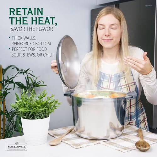 MAGNAWARE 10 Quart Cast Aluminum Stock Pot with Lid - Durable & Lightweight Soup Pot with Even Heat Distribution & Retention - Professional Cookware Stockpot with Silicone Handle Covers - Image 3
