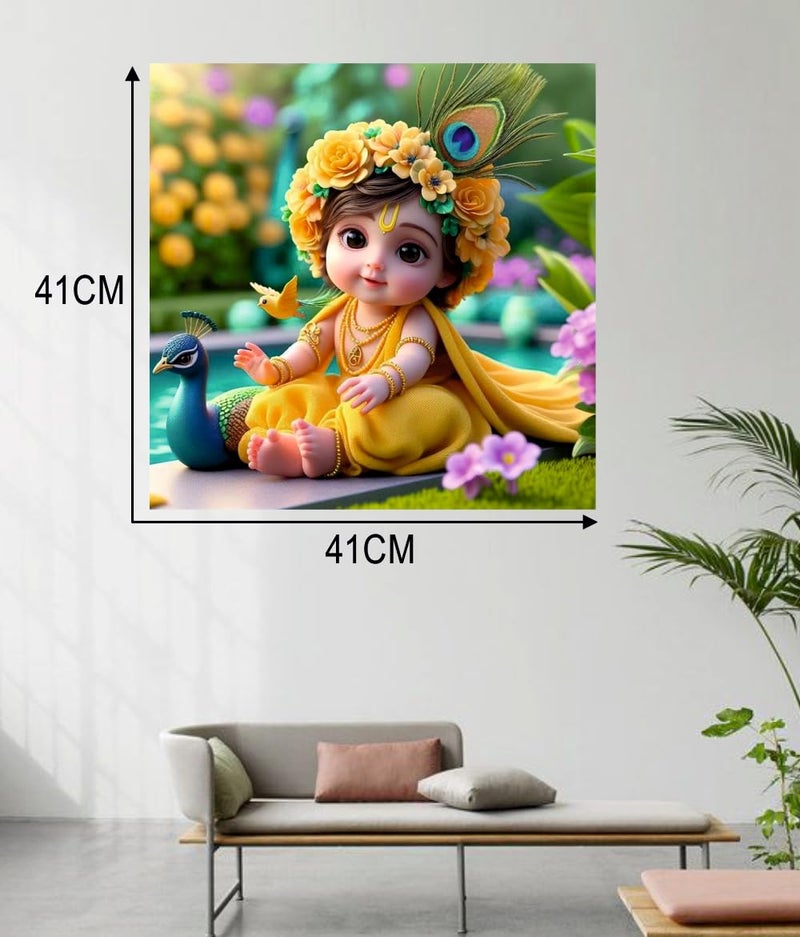 Techgifti Little Cute Baby Yellow Peacock Krishna Wall Poster For Living Room, Kids Room, Office (Size - 41CM X 41CM) - Image 5