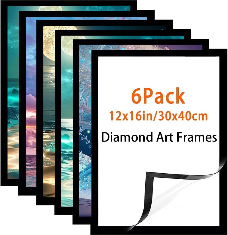 Majreey Diamond Art Frame 12x16 Inch - Diamond Painting Frames 30x40 cm Painting Suitable for 10x14in(25*35cm) Picture, Magnetic Diamond Frame, Suitabble Frames Painting for Wall Window Door - 6 Pack (Black) - Image 1