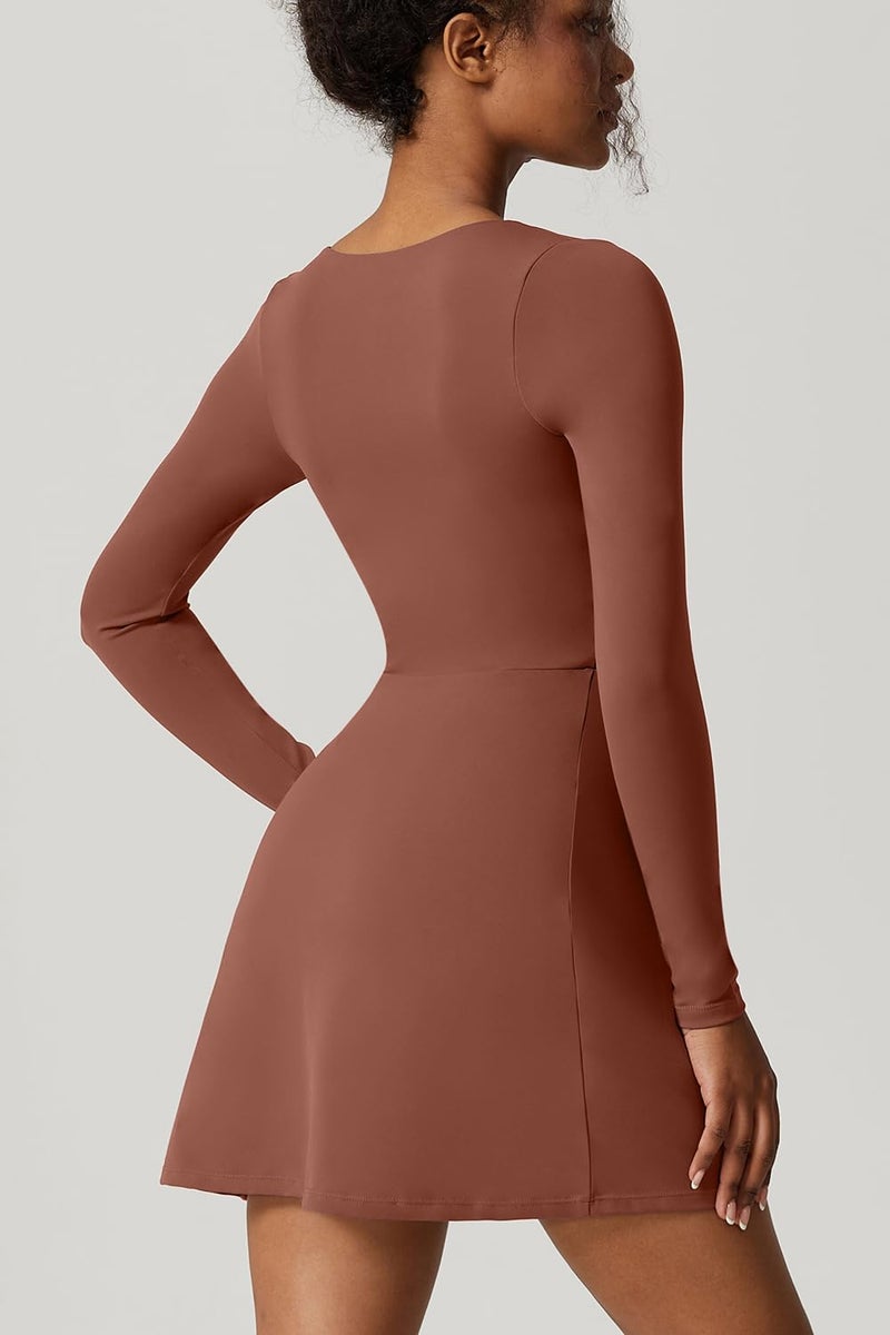 QINSEN Womens Carob Brown Mini Dress High Waist Bodycon Party Club Outift Dresses M - Image 2
