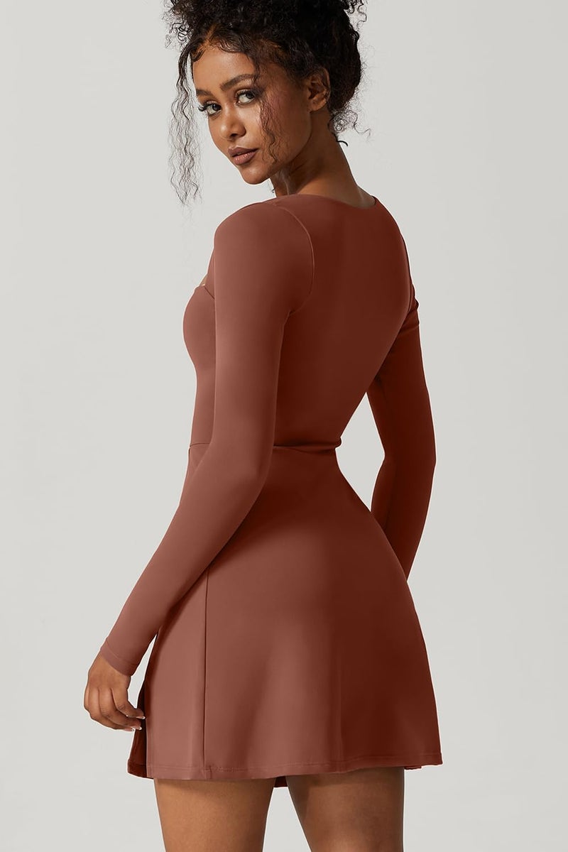 QINSEN Womens Carob Brown Mini Dress High Waist Bodycon Party Club Outift Dresses M - Image 4